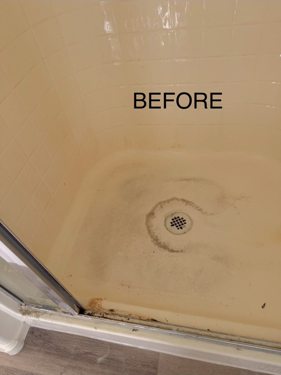 Shower pan before cleaning